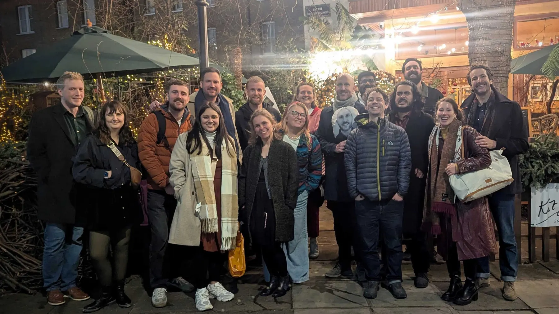 The Measurelab team together outside at the Christmas party, December 2025