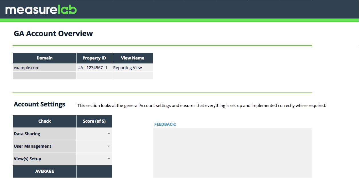Google Analytics Health Check Template