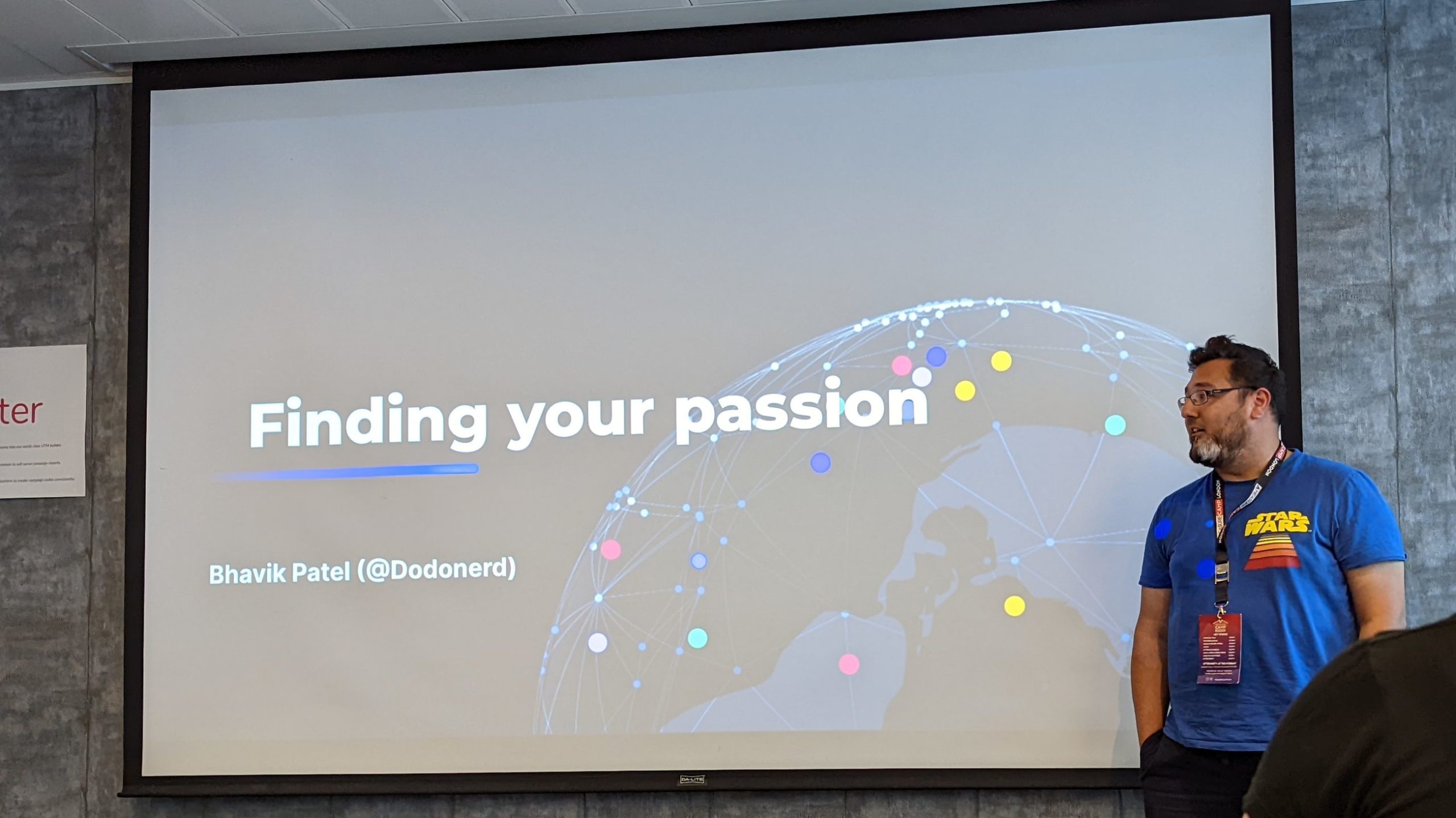 Bhavik Patel at MeasureCamp London 15 presenting fining your passion