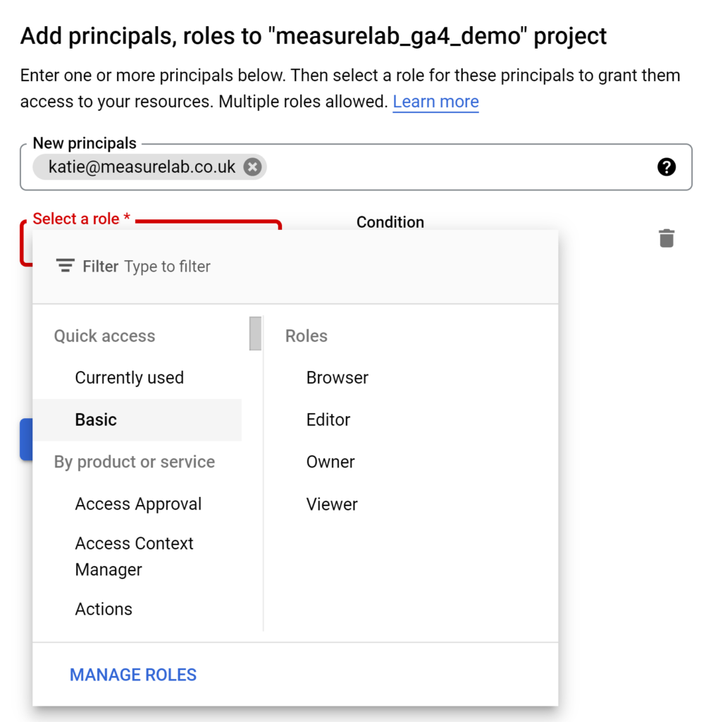 GCP IAM adding in a new user roles