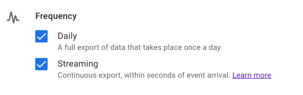 GA4 BigQuery export options