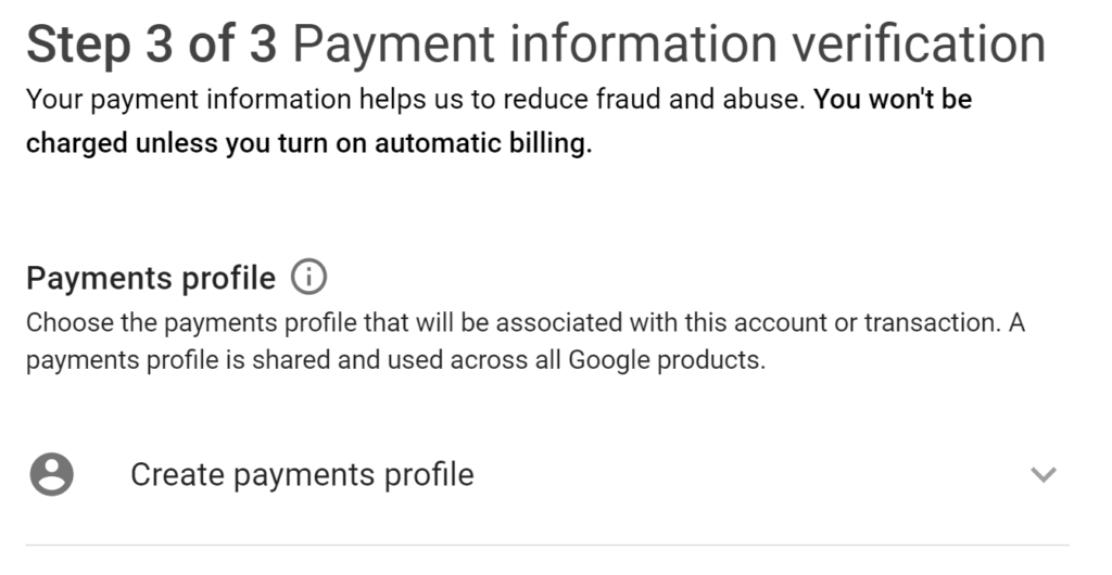 GCP account setup - payment verification